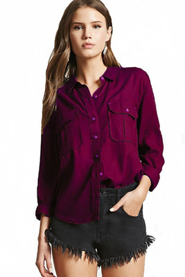 STC Women Solid Casual Purple Shirt