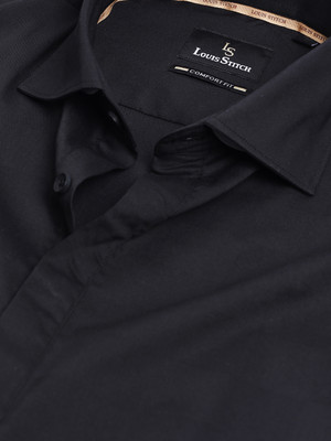 LOUIS STITCH Men Solid Casual Black Shirt