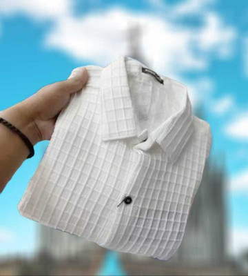 New4u creation Men Self Design Casual White Shirt