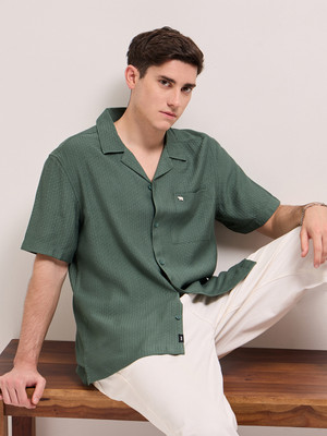 THE BEAR HOUSE Men Self Design Casual Green Shirt