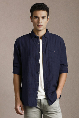 LOUIS PHILIPPE Men Solid Casual Dark Blue Shirt