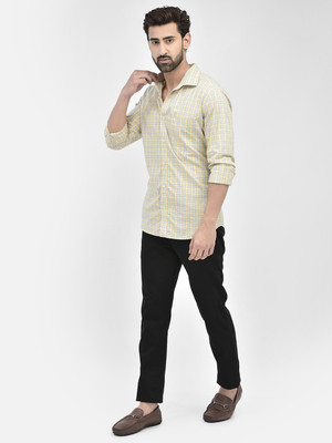 CRIMSOUNE CLUB Men Checkered Casual Yellow, Blue, White Shirt
