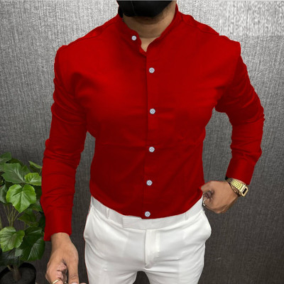 S-LINE Men Printed Casual Red Shirt