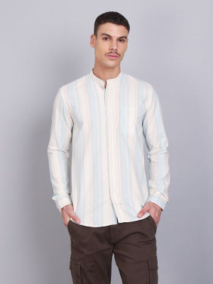 Nanzi Men Striped Casual Light Blue Shirt