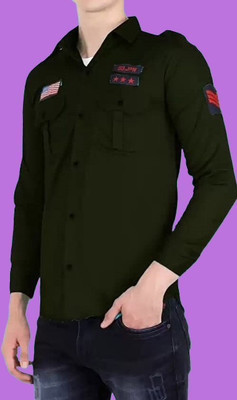 HouseOfCommon Men Printed Casual Dark Green Shirt