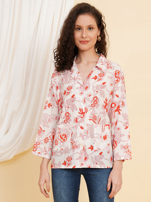AKIKO Women Floral Print Casual White Shirt