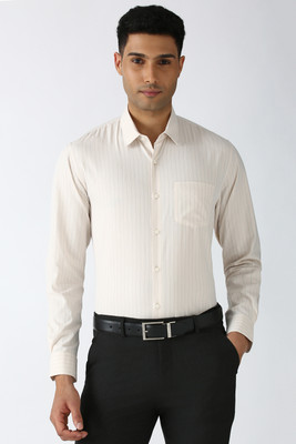 PETER ENGLAND Men Striped Formal Cream Shirt