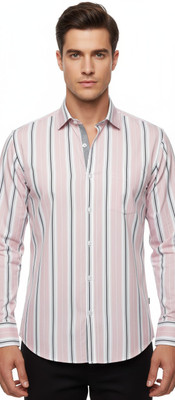 CRUSH Men Striped Formal Pink Shirt