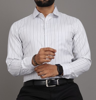 VeBNoR Men Striped Formal White Shirt