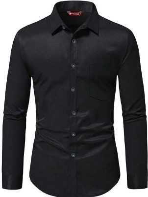 Edinwolf Men Solid Casual Black Shirt