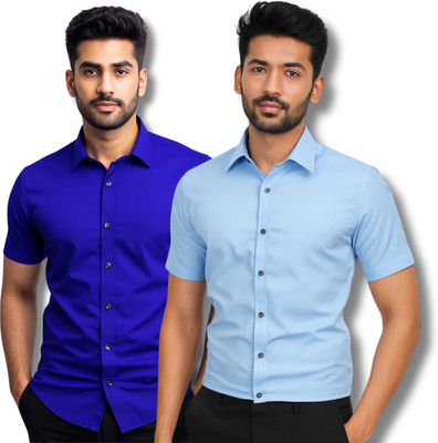 RAREMARK Men Solid Formal Blue, Light Blue Shirt(Pack of 2)