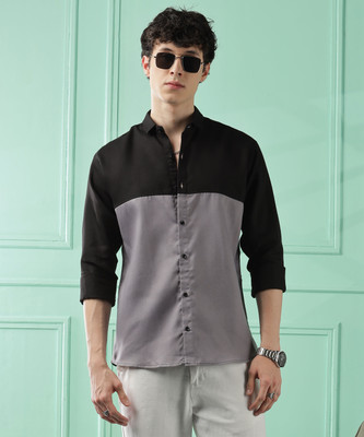 METRONAUT Men Self Design Casual Grey, Black Shirt