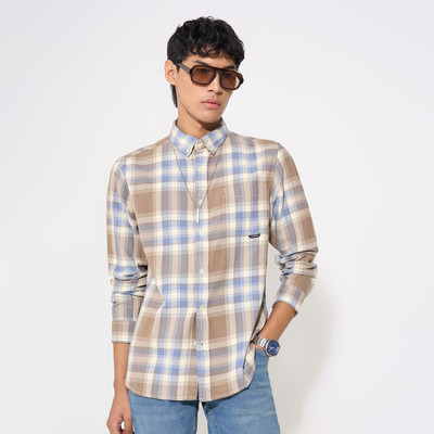 SF Jeans by Pantaloons Men Solid Casual Brown Shirt