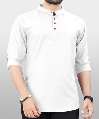zbio Men Solid Casual White Shirt