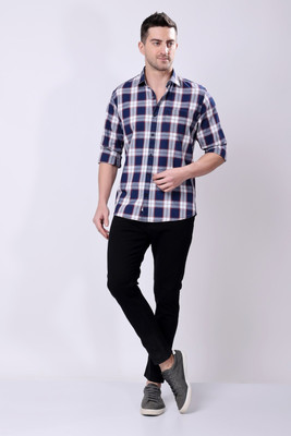Stylox Men Self Design Casual Dark Blue Shirt