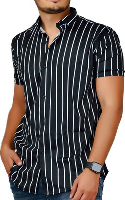 COMBRAIDED Men Striped Casual Black Shirt
