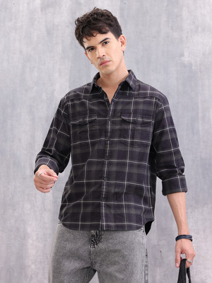WROGN Men Checkered Casual Green Shirt