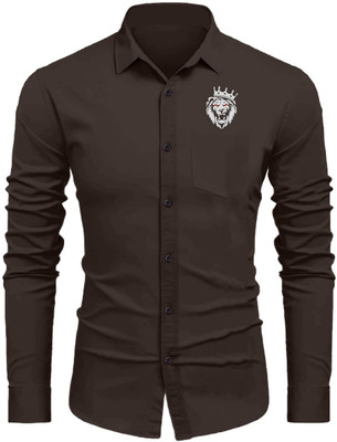 Sanskruti Men Embroidered Casual Brown Shirt