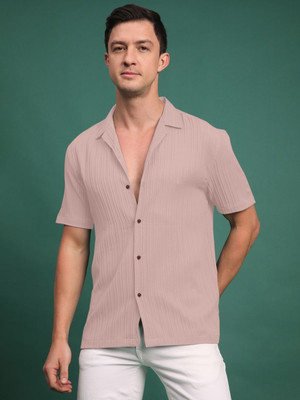 Voroxy Men Self Design Casual Pink Shirt