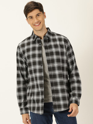 METRONAUT Men Checkered Casual Dark Green, White Shirt