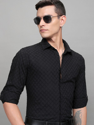 HIGHLANDER Men Self Design Casual Black Shirt