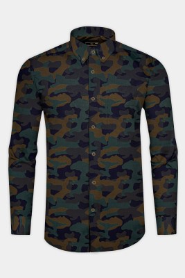 french crown Men Printed Casual Blue Shirt