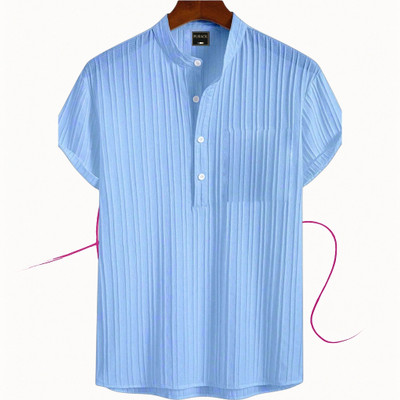 Jenil Fashion Men Self Design Casual Light Blue Shirt