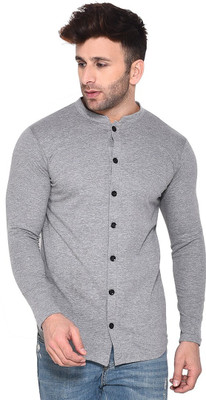 GEUM Men Self Design Casual Grey Shirt