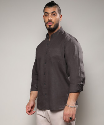 Instafab Plus Men Solid Casual Grey Shirt