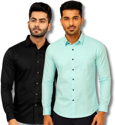 EchoWear Men Solid Casual Black, Light Blue Shirt(Pack of 2)