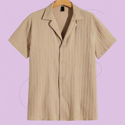 Jenil Fashion Men Self Design Casual Cream Shirt