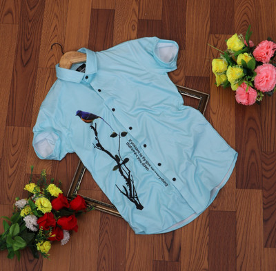 Floura Men Graphic Print Casual Light Blue Shirt