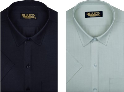 ALLUCO Men Solid Formal Black, Light Green Shirt