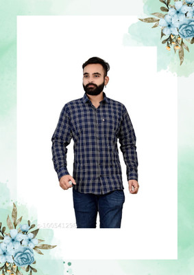 Arthz Fashion Men Checkered Casual Dark Blue Shirt