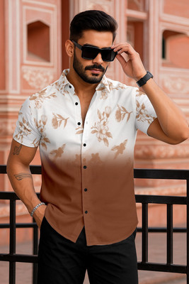 RIEVAA Men Solid, Printed, Dyed/Ombre Casual Brown Shirt