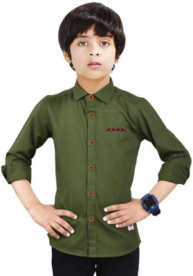 Paper Crane Boys Solid Casual Dark Green Shirt