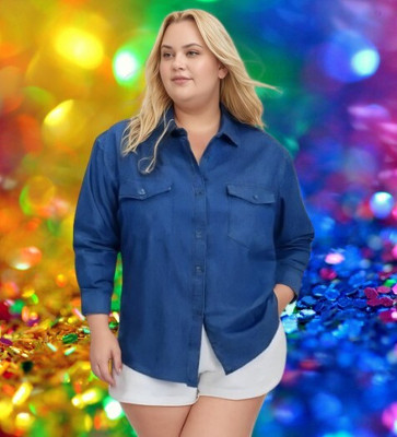 Wingzss Women Solid Casual Blue Shirt