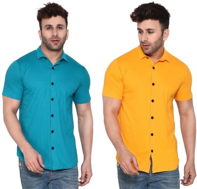 GEUM Men Solid Casual Light Green, Yellow Shirt(Pack of 2)