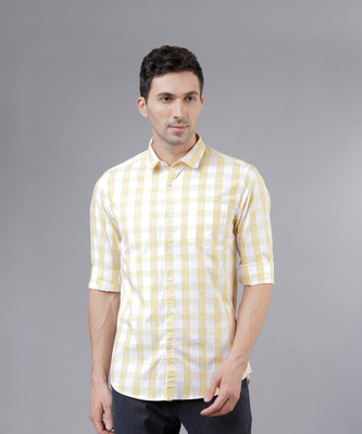 HIGHLANDER Men Checkered Casual White, Yellow Shirt