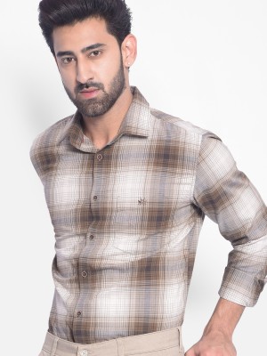 CRIMSOUNE CLUB Men Checkered Casual White, Blue, Brown Shirt