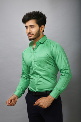 Fab Empire Men Solid Formal Green Shirt