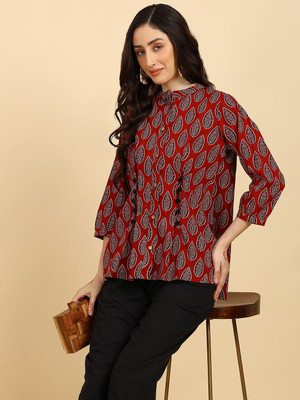 maaesa Women Printed Casual Maroon Shirt