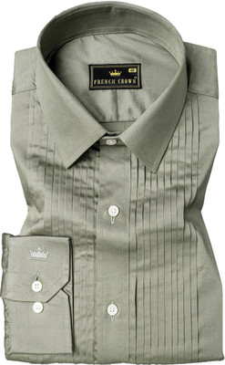 french crown Men Self Design Casual Green Shirt