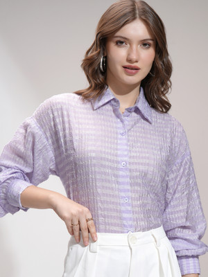 Tokyo Talkies Women Striped Casual Purple Shirt