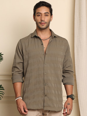 METRONAUT Men Solid Casual Dark Green Shirt