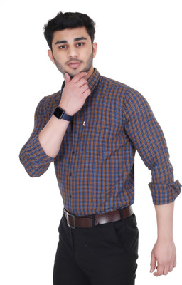 Arthz Fab Trend Men Checkered Casual Blue Shirt