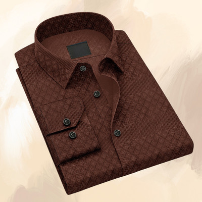 RUGRIX Men Self Design Casual Brown Shirt