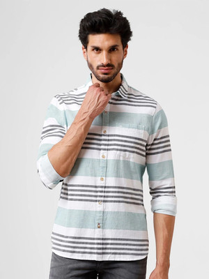 WROGN Men Striped Casual Green, White, Black Shirt