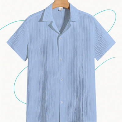 A Dearise Trend Men Self Design Casual Light Blue Shirt