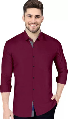 FUBAR Men Solid Formal Maroon Shirt